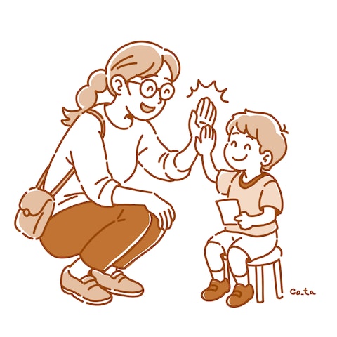 親子でハイタッチ