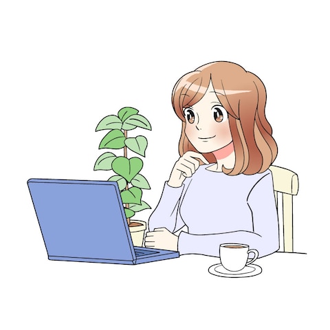 パソコンを見ている女性のイラスト