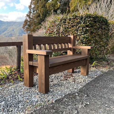 背もたれ付き木製ガーデンベンチ