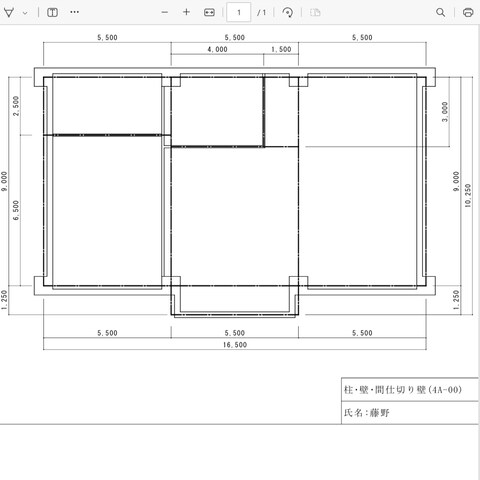 JW_CADで作成した練習図面(柱・壁・間仕切り壁図)