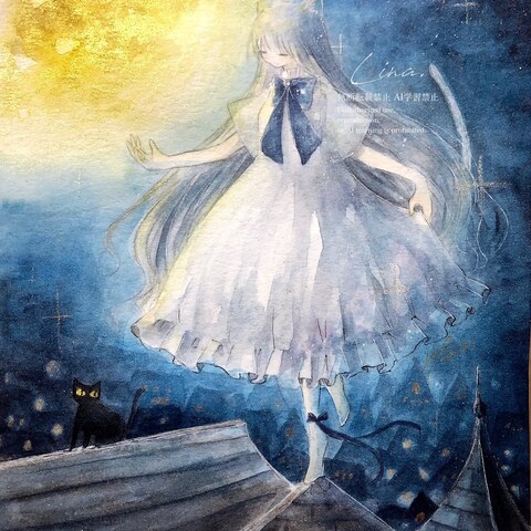 「眠らない月と白い猫」展作品『眠らない君と真夜中のワルツを』