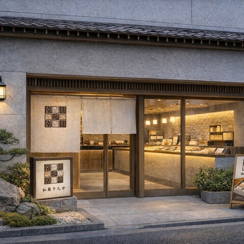 ロゴ展開イメージ | 和菓子店 外装