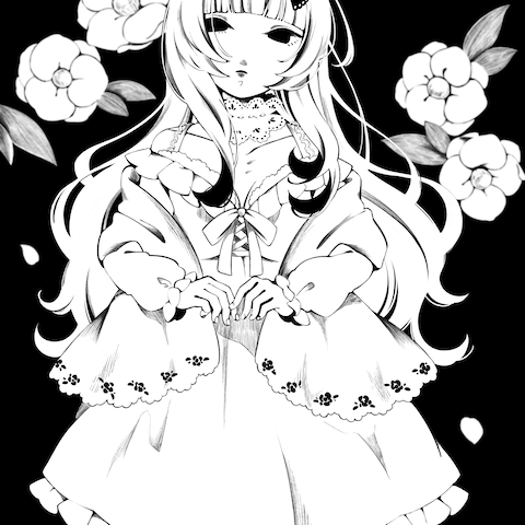 白い少女と椿
