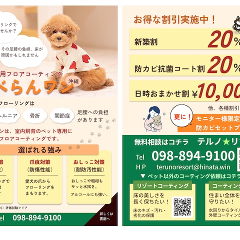 ペット向けフロアコーティング販促チラシ｜A4両面デザイン