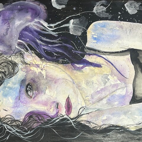 【水彩画】女性とクラゲ