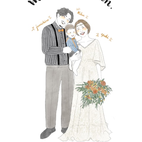 結婚式のウェルカムボードのイラスト作成（洋装、全身）