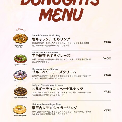 ドーナツ店のメニュー表