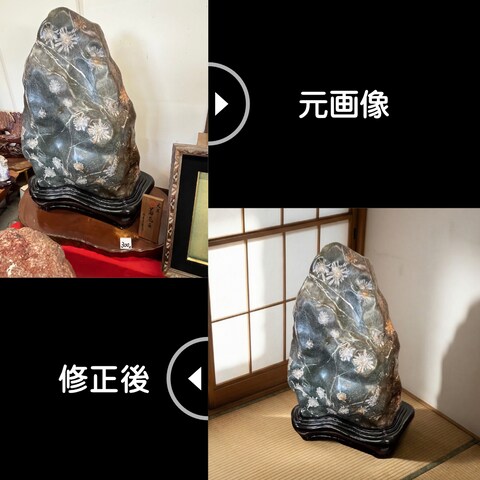大型菊花石 背景変更・重影修復