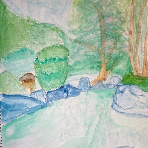 水彩画 北浦和公園池の景色 | Zarathustra APさん(クリエイター)の