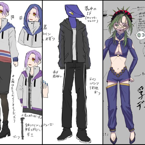 キャラクターデザインのカラーラフ等詳細原案