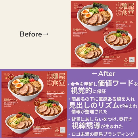 【ラーメン屋：メニュー表】Before→After