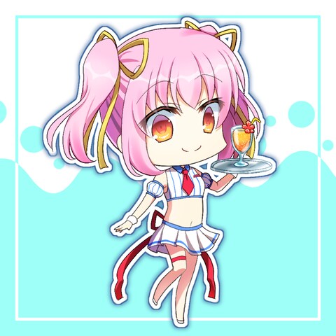 海辺のお店で働く女の子のミニキャラ