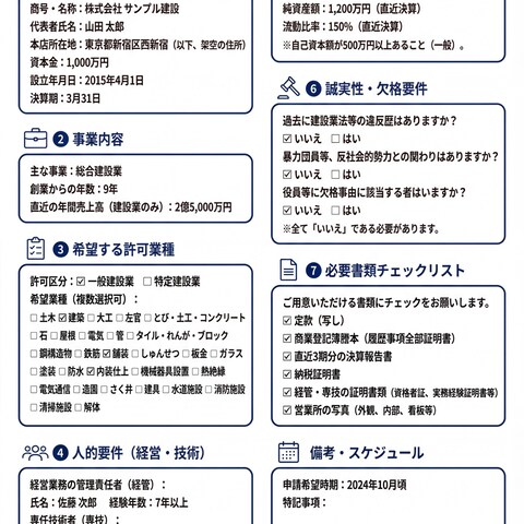 【サンプル】東京都建設業許可（新規）ヒアリングシート（A4)