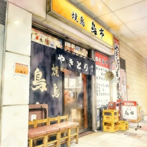 懐かしさと活気が同居する、水彩の焼き鳥店街