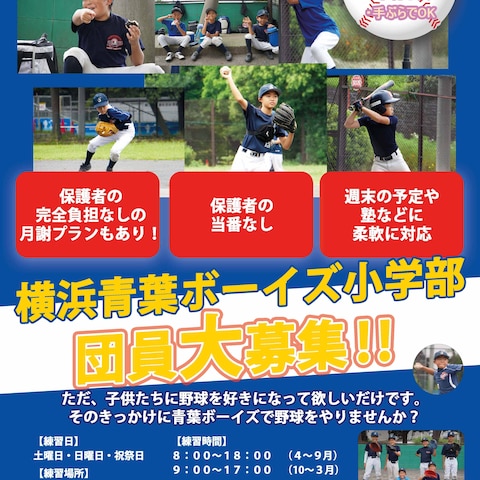 少年野球チームの団員募集のポスター・チラシのデザイン