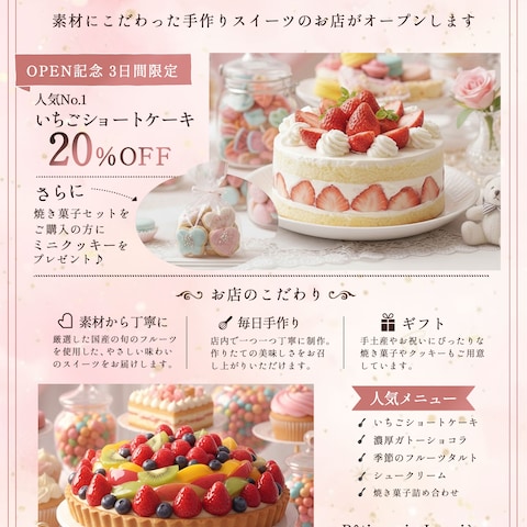 ケーキ屋さんオープンのチラシ