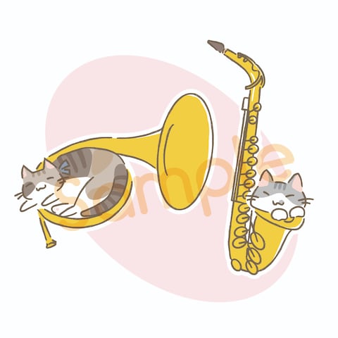 【納品イラスト例】猫ちゃん×楽器