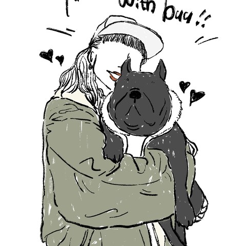 愛犬とツーショットイラスト