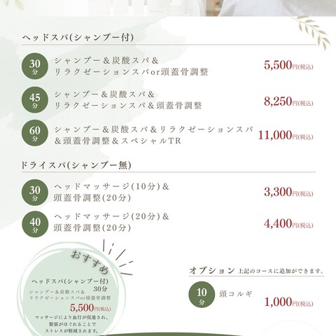 【チラシ】ヘッドスパメニュー表