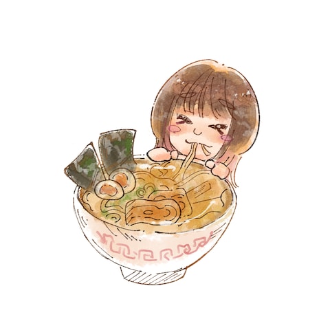 ラーメンと女の子(似顔絵)