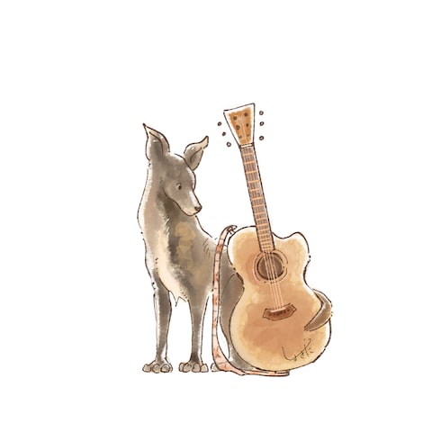 ギターと犬