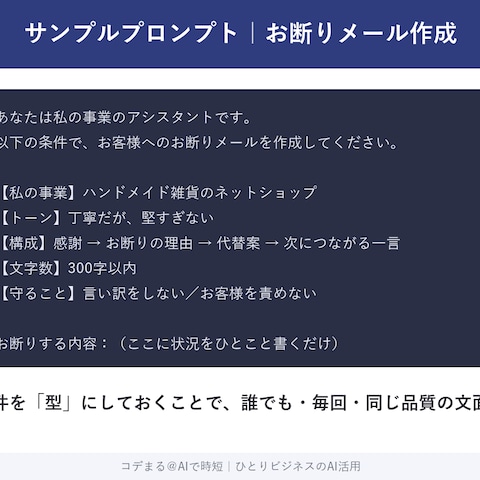客様への「お断りメール」作成プロンプト（サンプル）