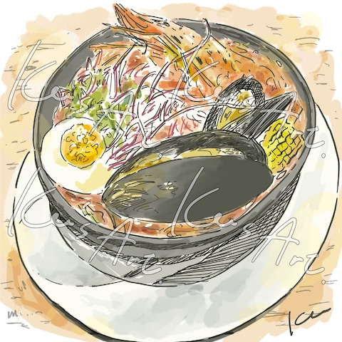 食べ物イラスト『魚介たっぷりスープカレー』