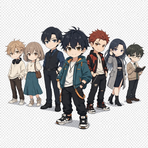 YouTube漫画用キャラ7人デザイン