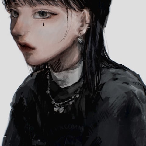 過去絵 黒髪ロングのビーニー女子