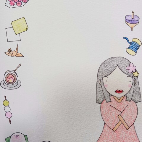 和風のお姫様と小物とお菓子