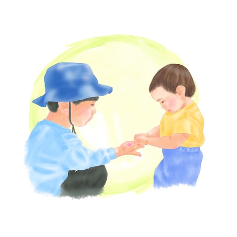 兄妹のやさしい時間をかたちにする似顔絵イラスト