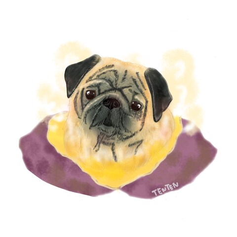 大好物と一緒にペット似顔絵