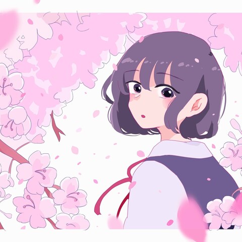 趣味絵:桜舞う