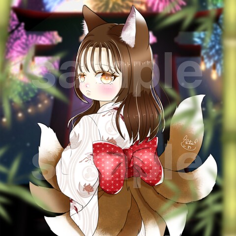 花火×九尾の狐待ち受けイラスト