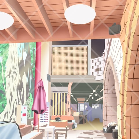 鹿児島の繁華街 天文館の菓々子横丁の店内イラスト２