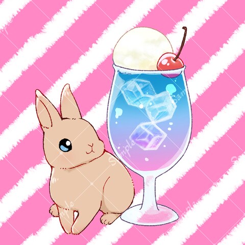 うさぎとクリームソーダのイラスト