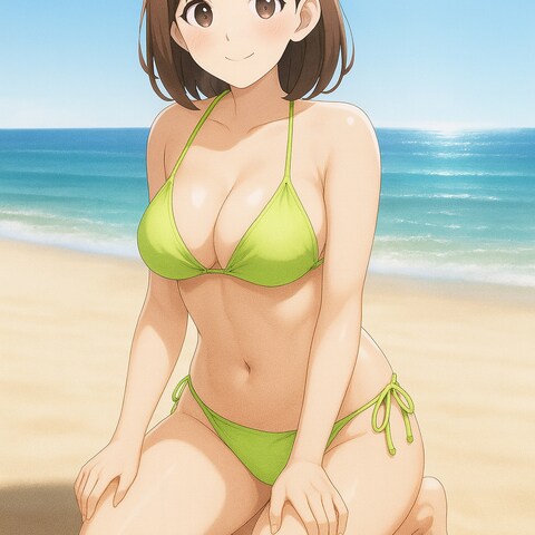 黄緑の水着の女性