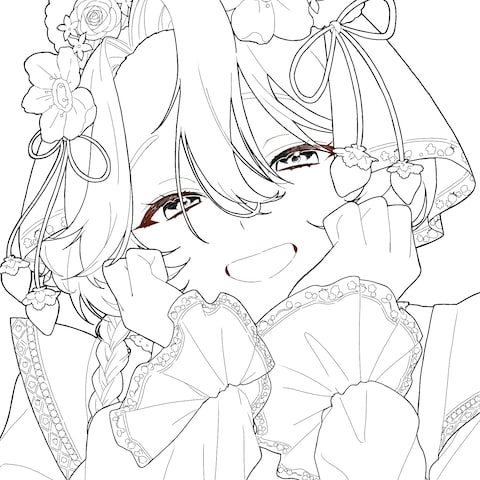 イチゴとお花と女の子　線画