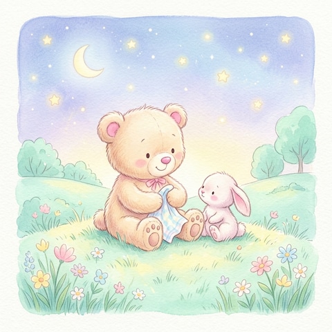 絵本風イラスト「森のともだち」