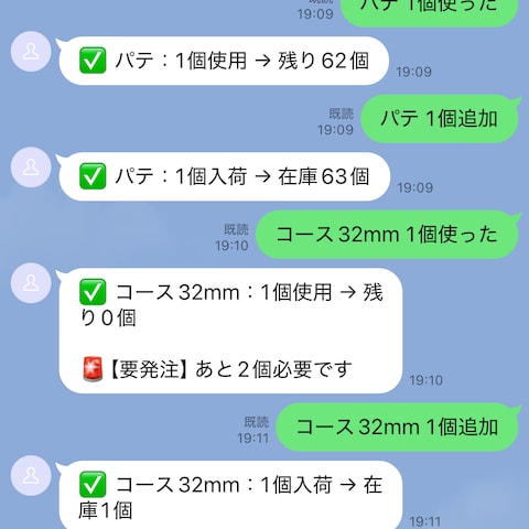 LINE一本で在庫管理。105品目を自動監視 