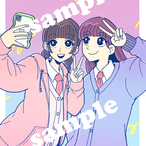 女子二人の上半身絵