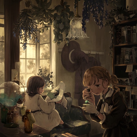 創作イラスト「黄昏どきの研究室」