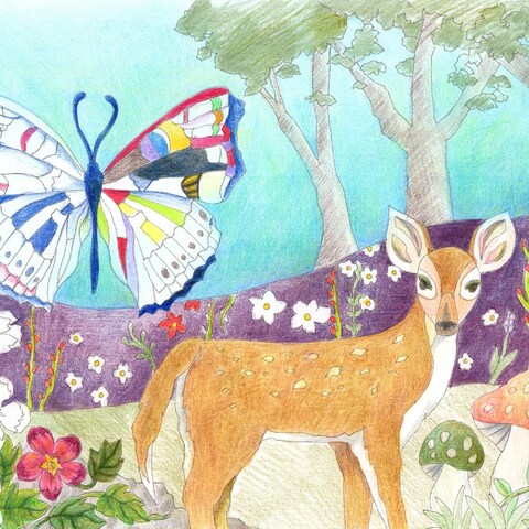 蝶と鹿のいる庭