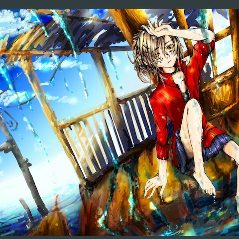 オリジナルキャラクターと水の背景イメージ