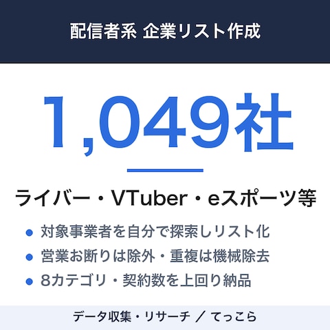 配信者系事業者1,049社の企業リスト作成