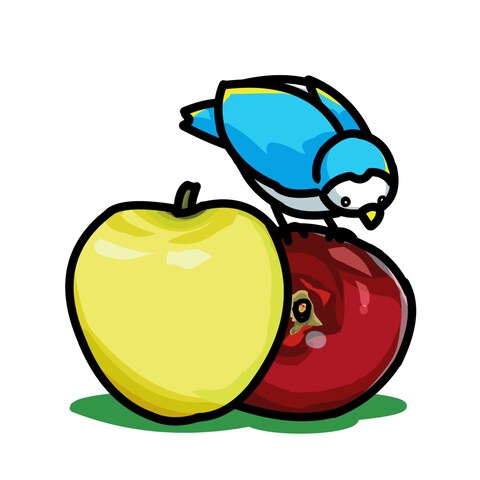 イラストサンプル：リンゴと鳥