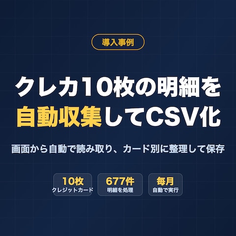クレジットカード10枚・677件の明細を自動収集