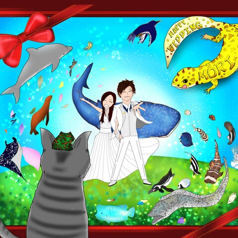 友人の入籍祝いで描いたイラスト