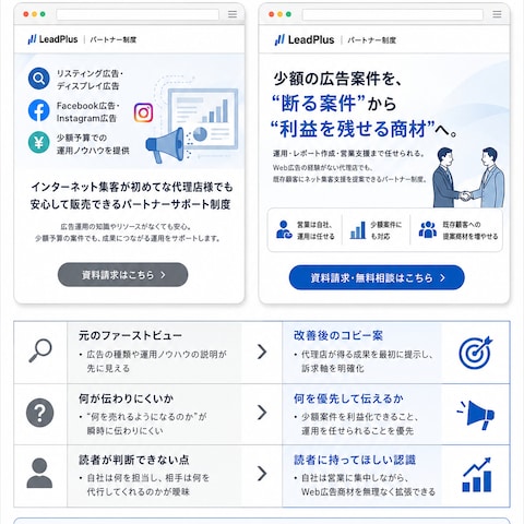 ファーストビュー改善提案：広告代理店向けLP