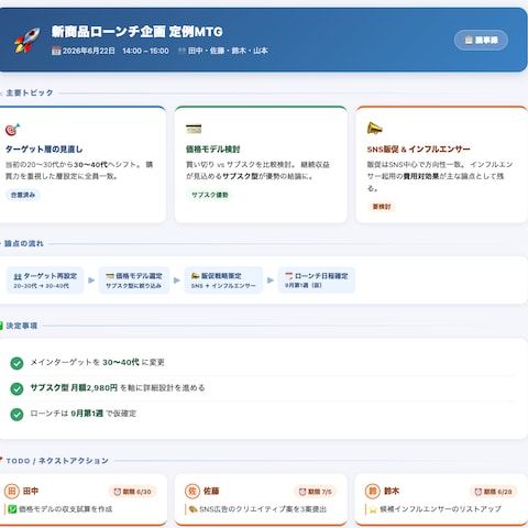 会議メモ → 図解HTML 自動生成パイプライン
